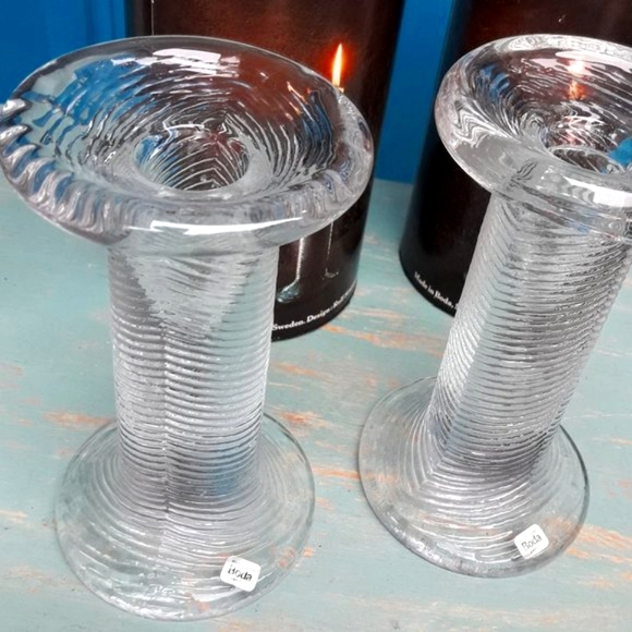 Glass Candle Holders Vintage Boda Sweden in Original Box Big Clear Solid Chunky - Picture 4 of 16